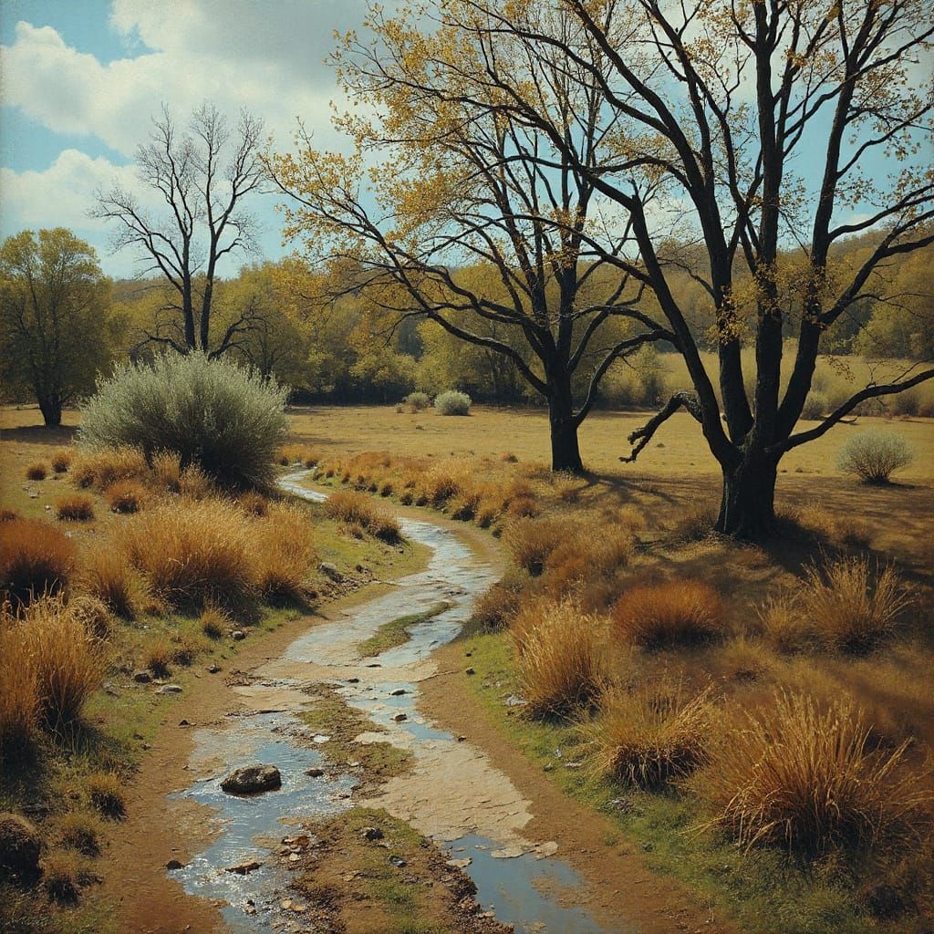 Earthy Impressionist Scene with Digital Textures