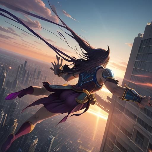 Superhero Cityscape with Anime-Inspired Design