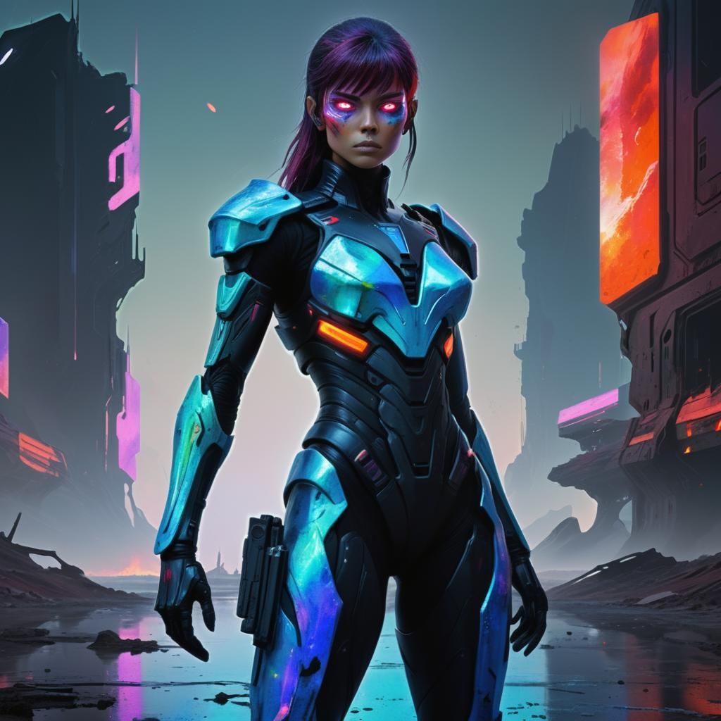 Alien Soldier on War-Torn Planet in Abstract Style