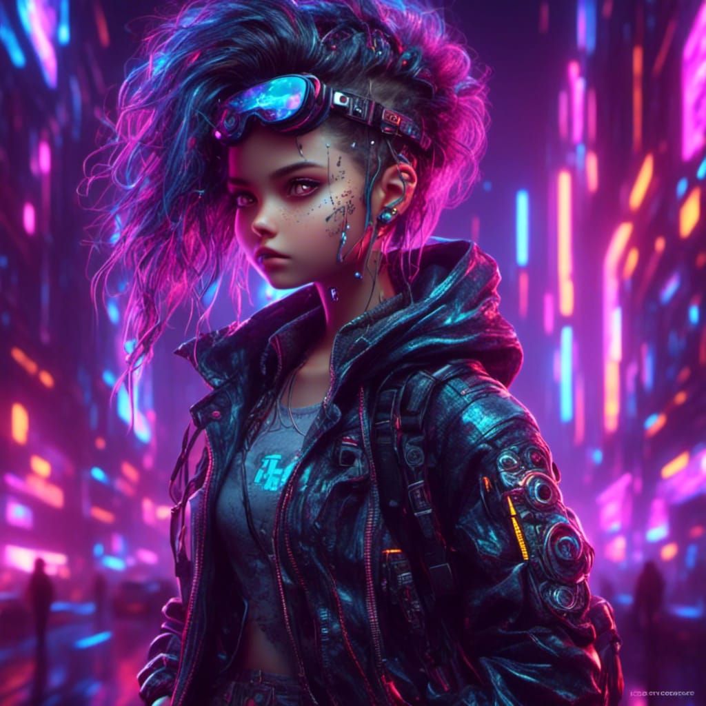 Cyberpunk Hacker Girl with Fractal Elements