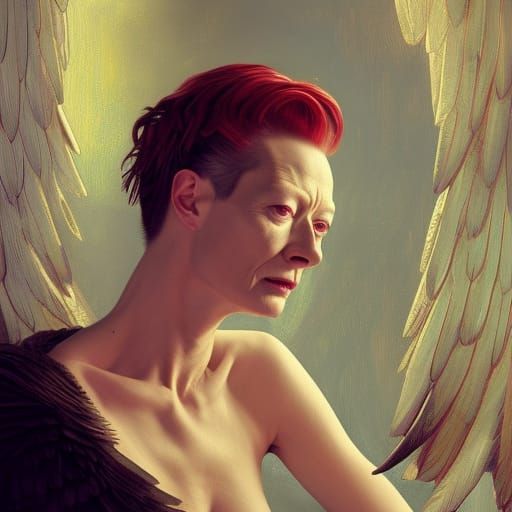 Fallen Angel Lounging in a Bar, Detailed Portrait