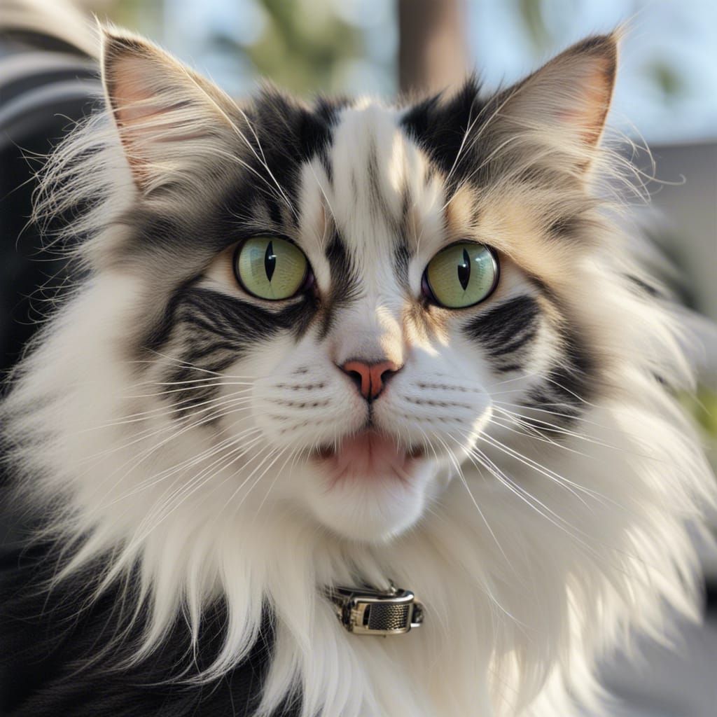 Fluffy Spotted Cat with Collar