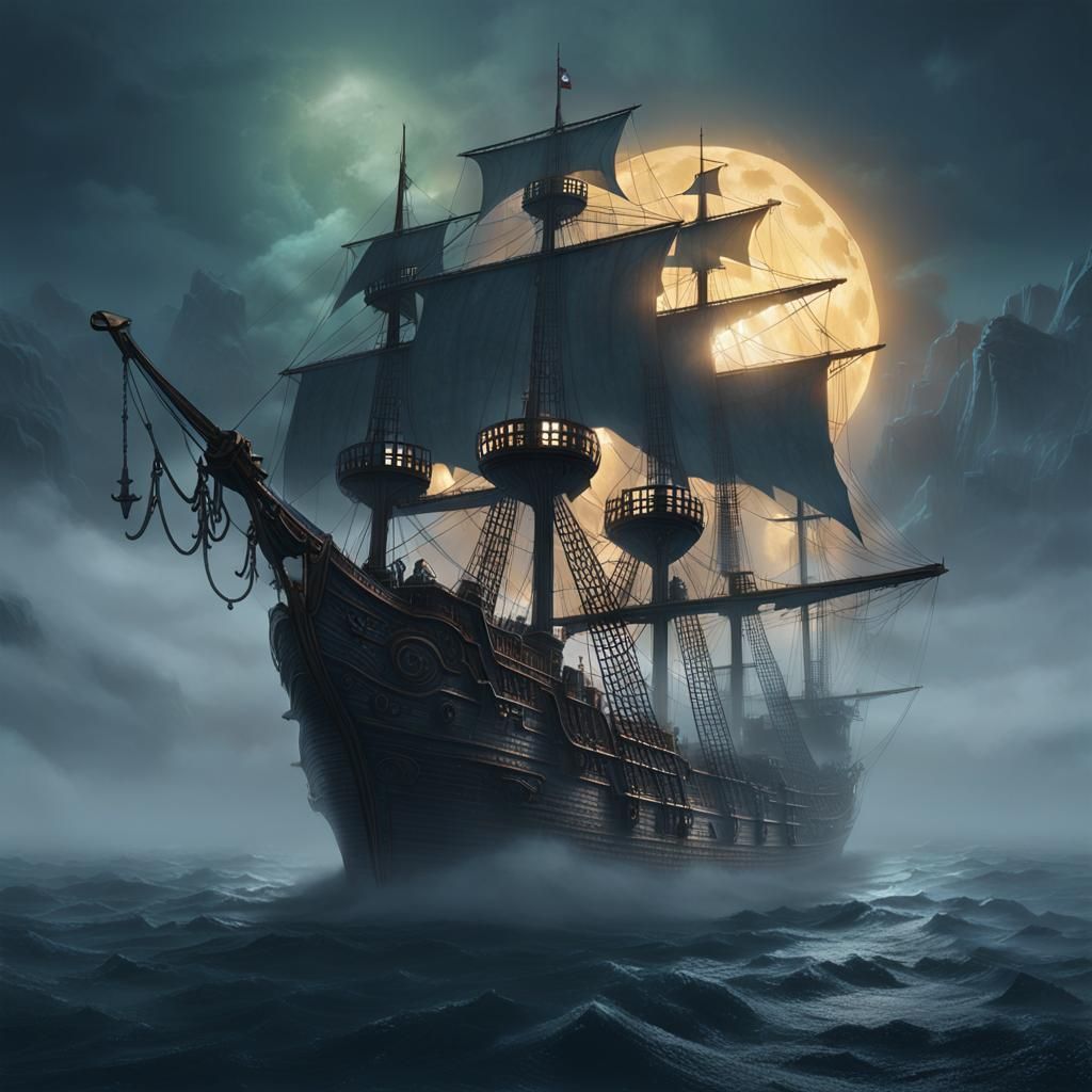 Ghostly Pirate Ship Emerges from Fog