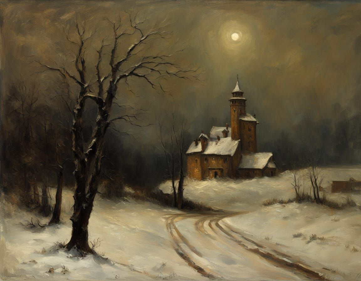 Winter Castle Landscape in Pictorial Style