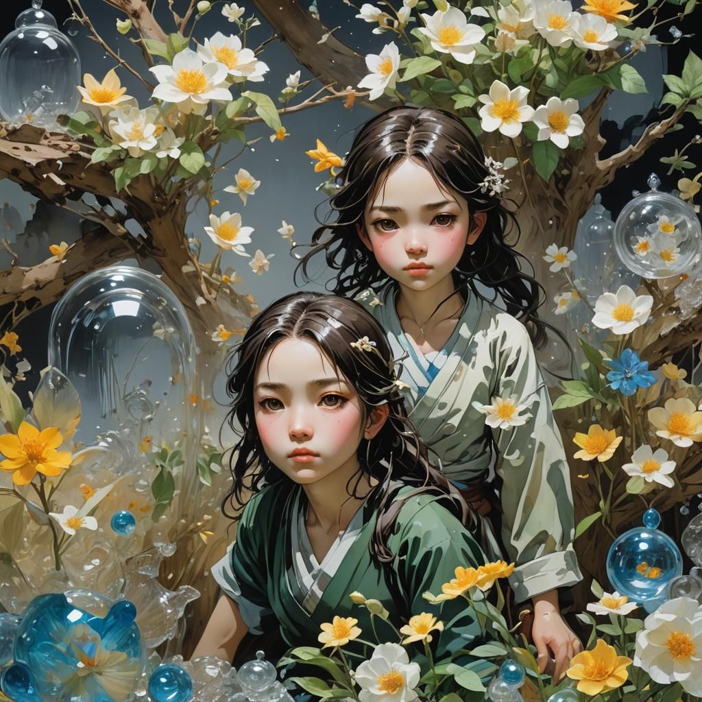 Enameled Glass Figurines in Watercolor Art Style