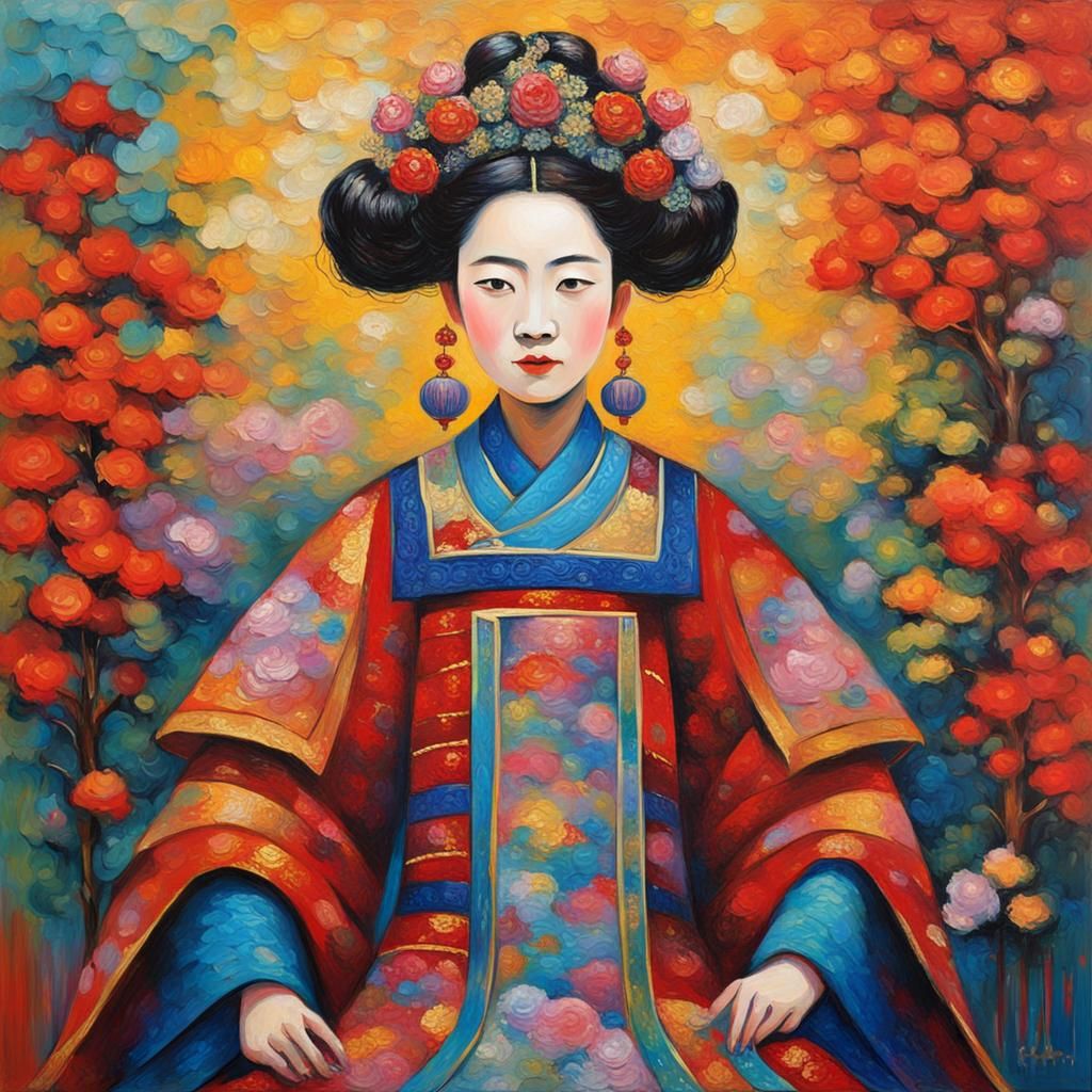 Chinese Empress in Neo-Impressionist Oil Painting