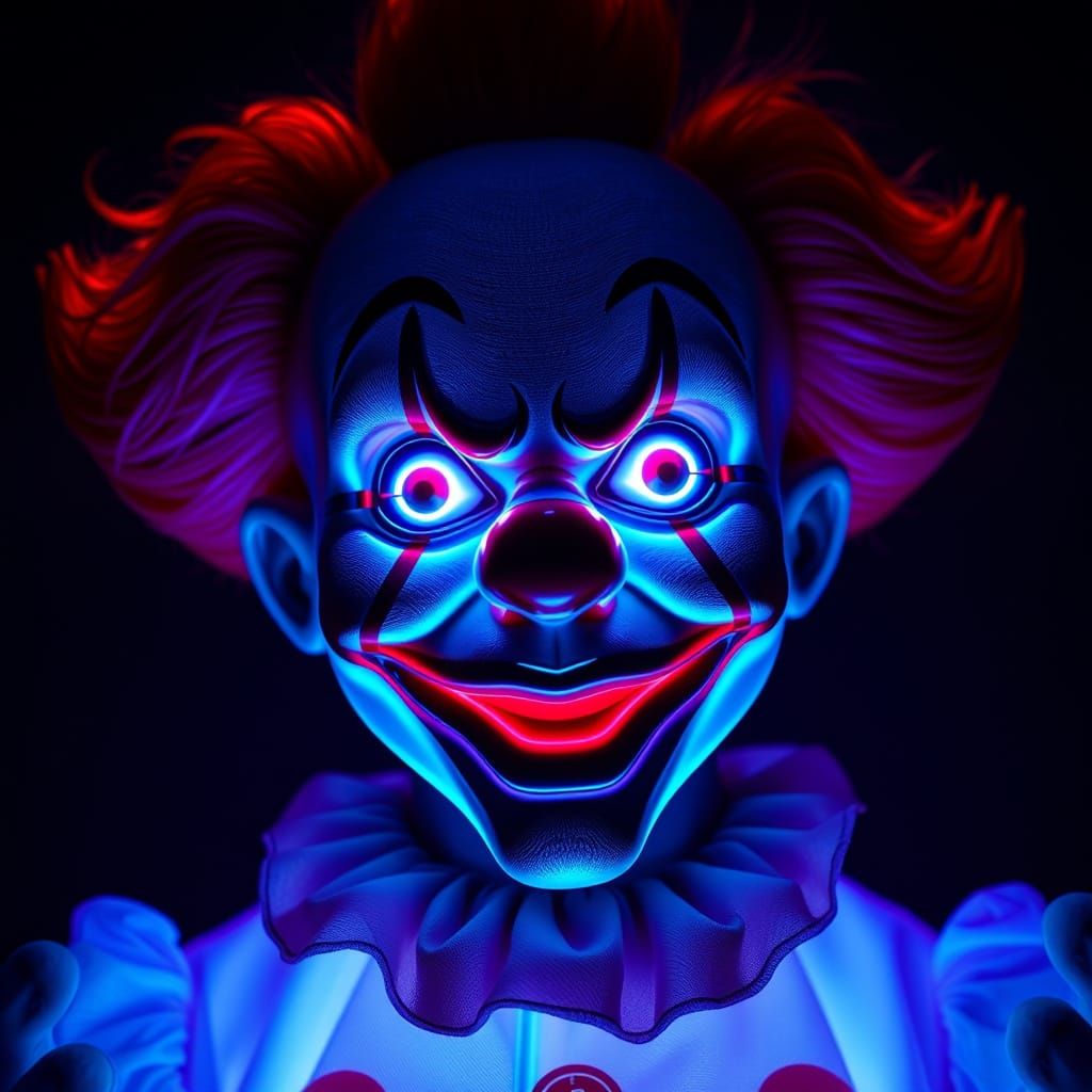 Cuddly Clown Horror in Neon Lights