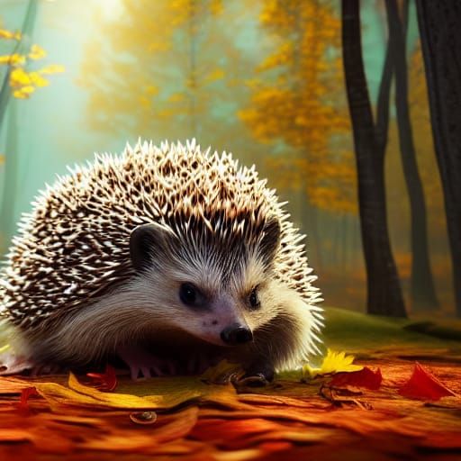 Adorable Hedgehog in Autumn Fantasy Concept Art