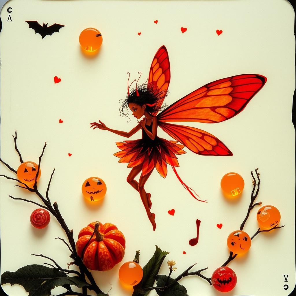 Surreal Halloween Fairy with Playing Cards and Candy