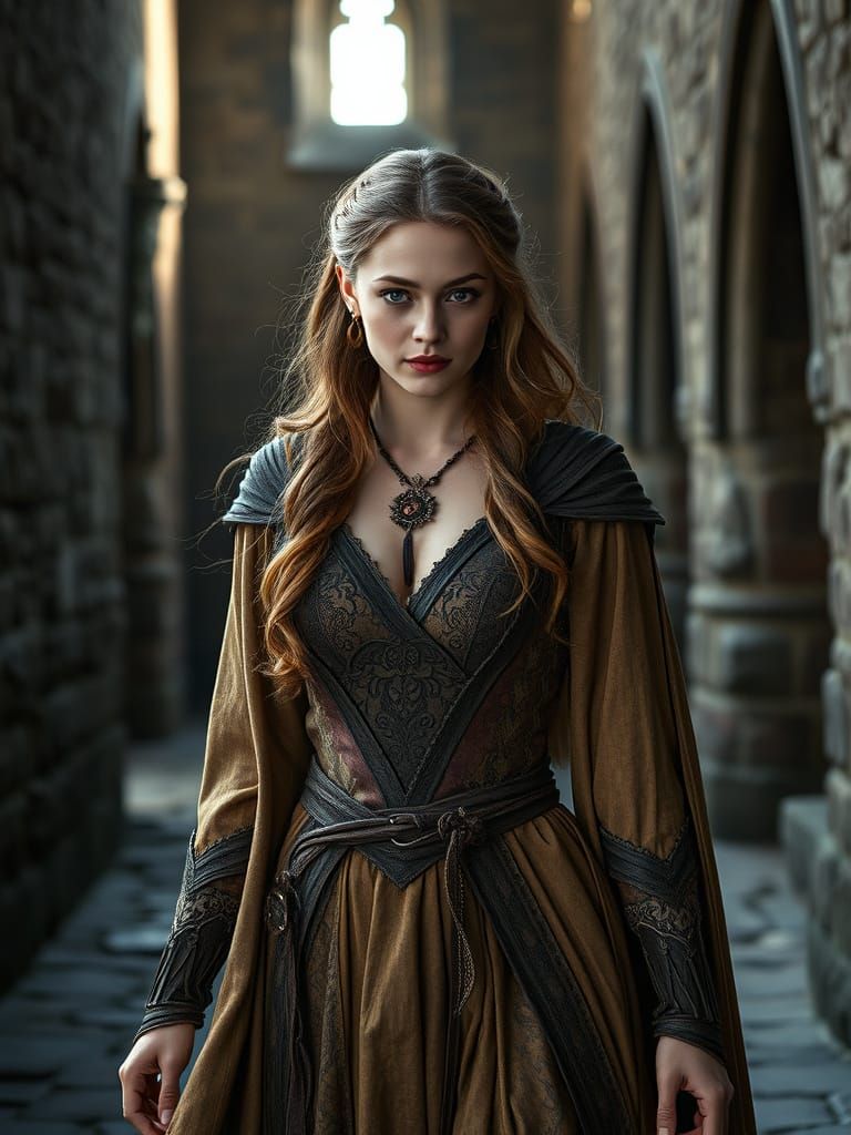 Fantasy Wizard Outfit on Confident Medieval Woman