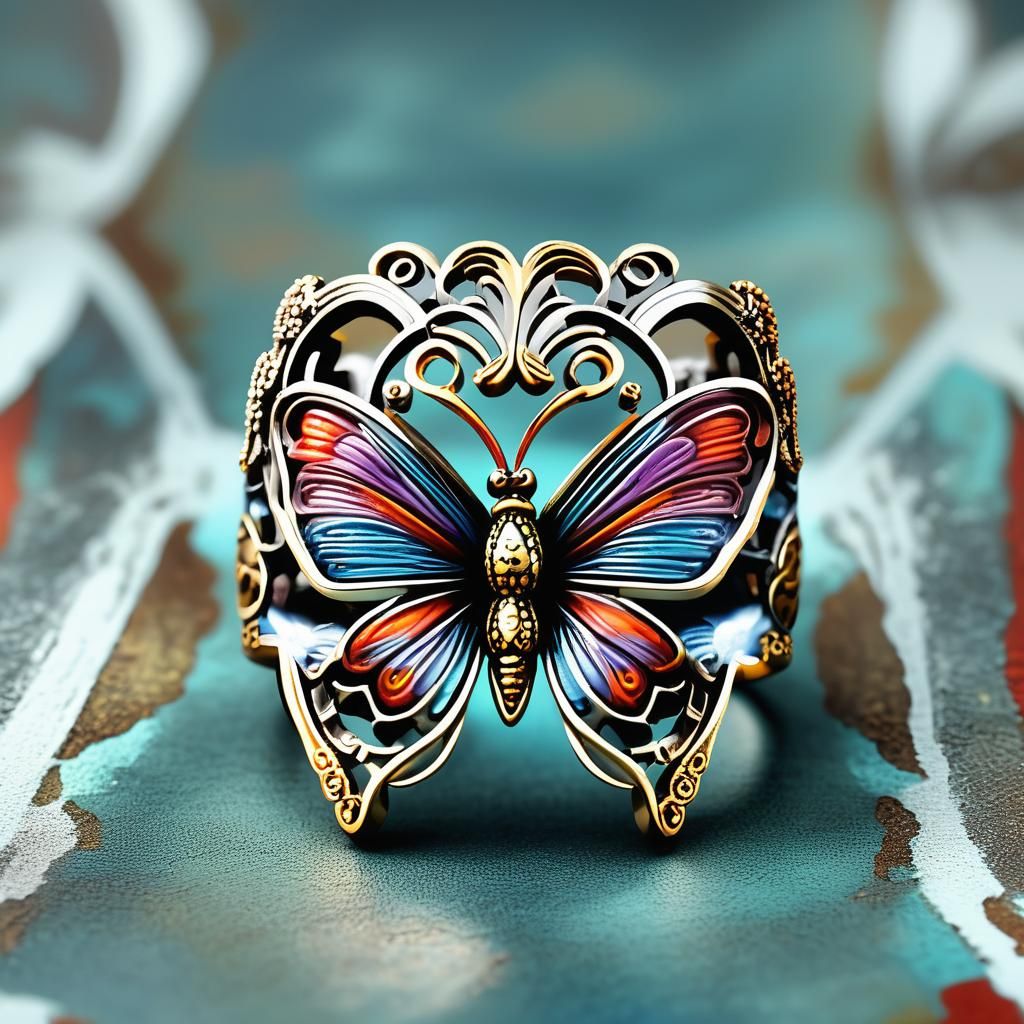 Ornate Butterfly Ring in Rich Color Contrast