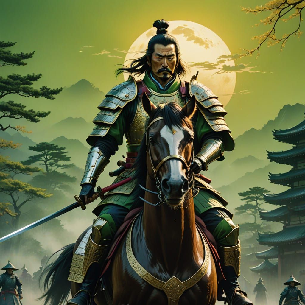 Samurai Warrior on Horseback in Futuristic Armor