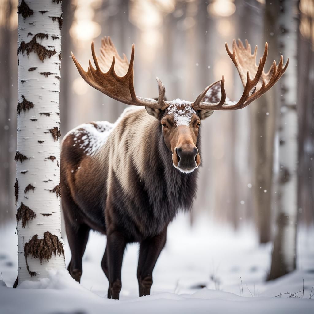 Majestic Moose in Winter Forest Photography
