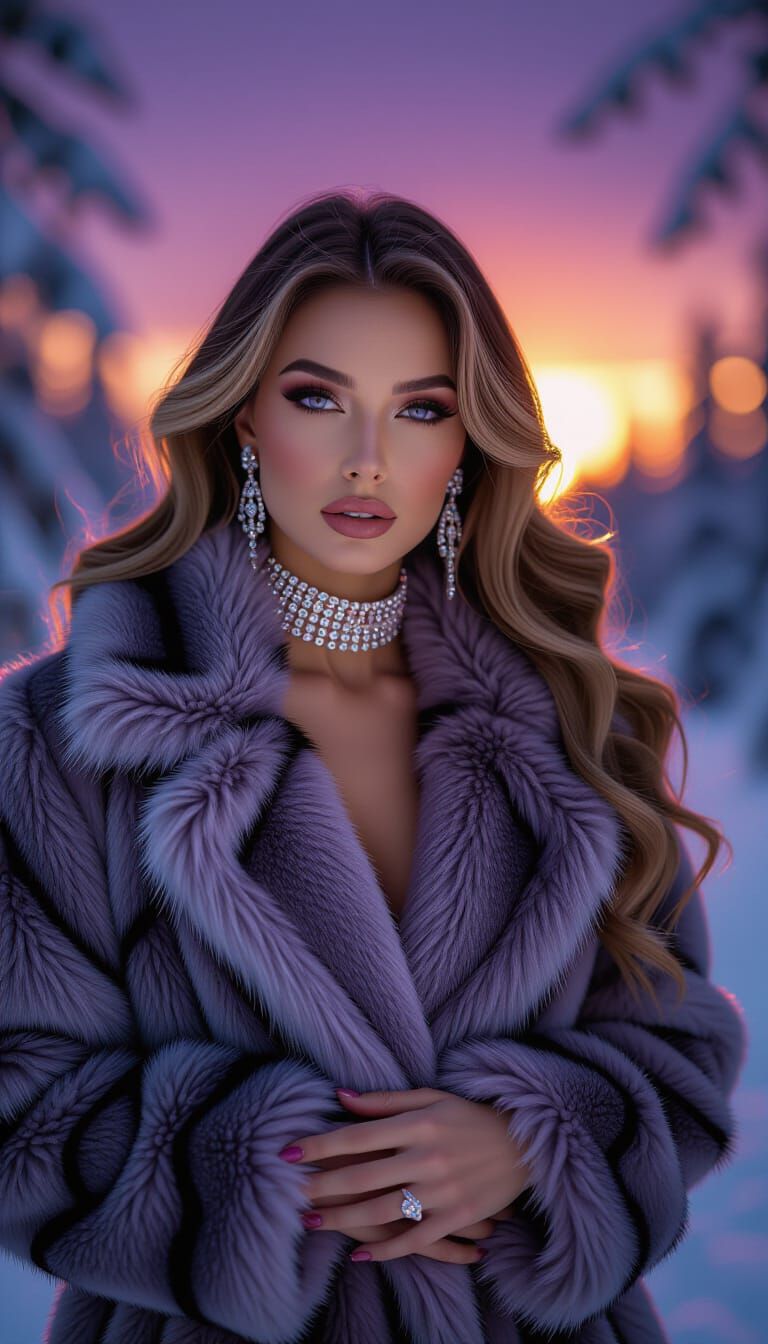 Elegant Woman in Fur Coat: Mystical Realism Photograph