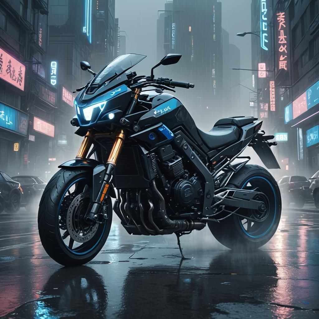Futuristic Cyberpunk Bike Speeds Through Neon Cityscape