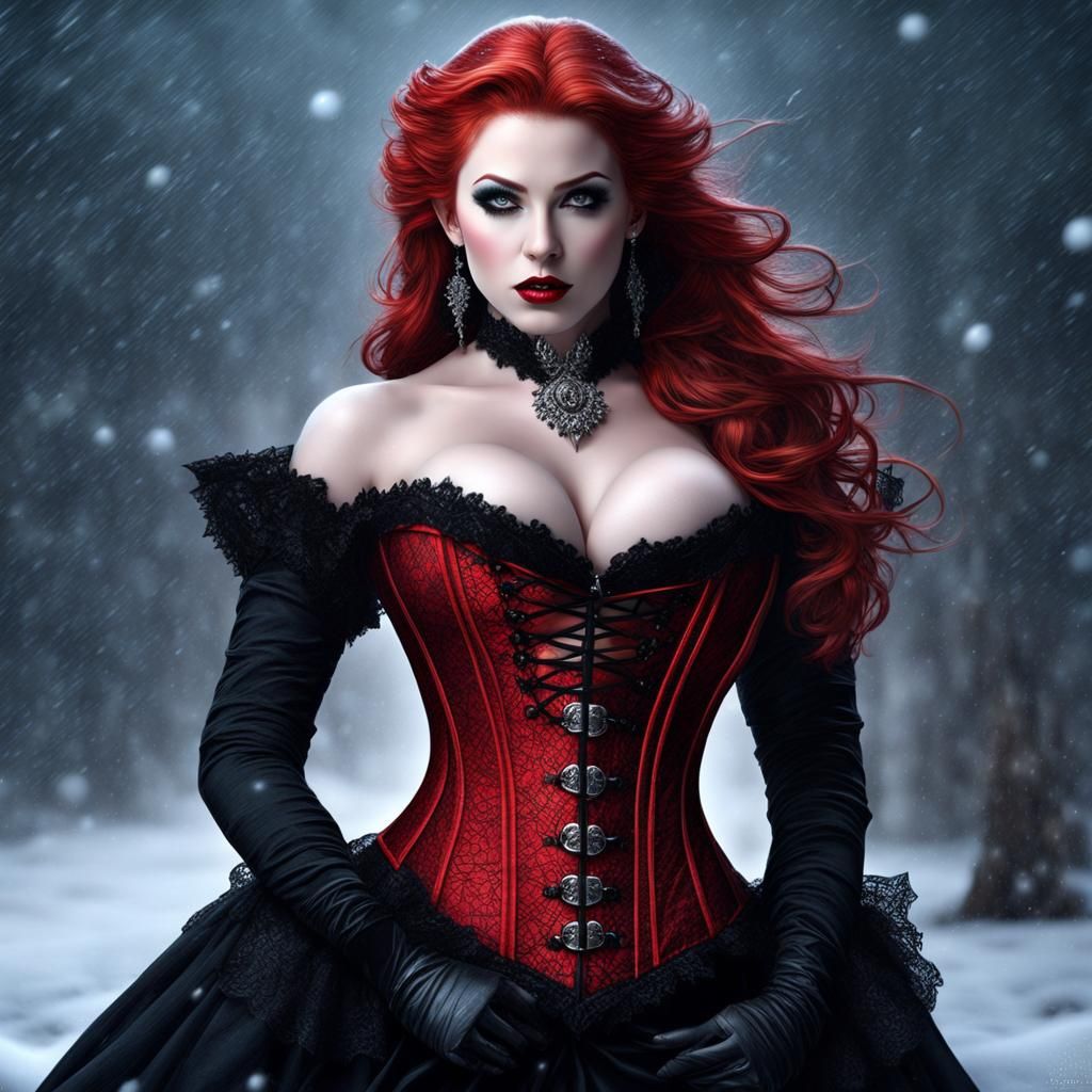 Hyperrealistic Redhead Vampire in Blizzard