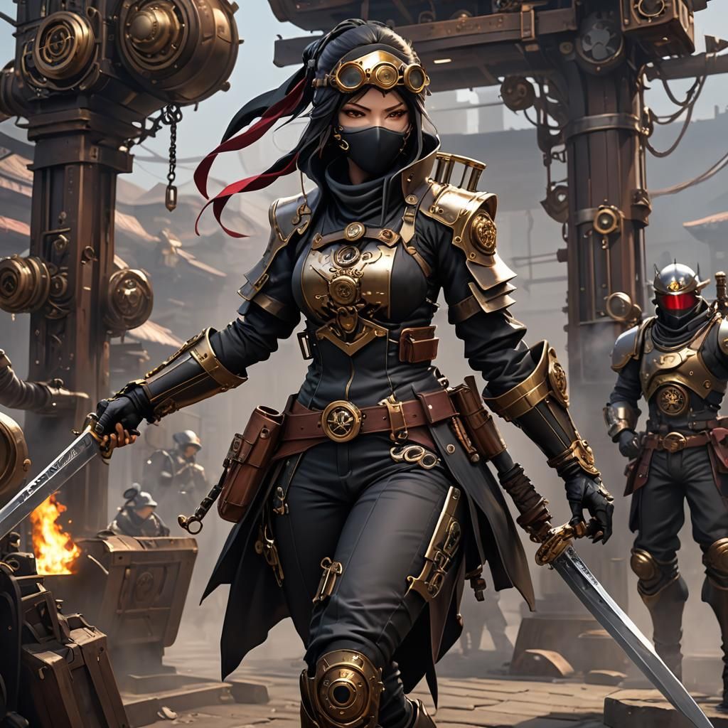 Steampunk Ninja in Detailed 3D Anime Art