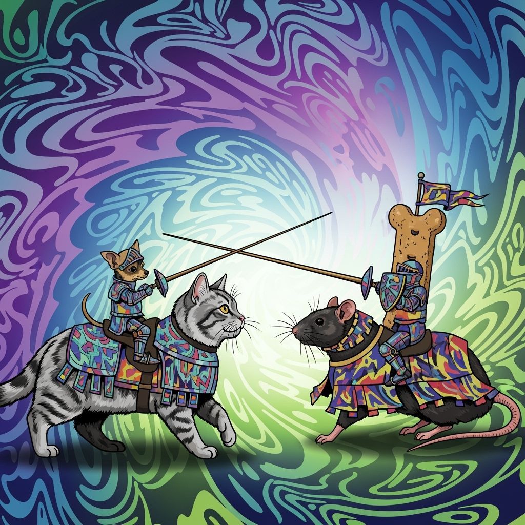 Chihuahua Cat vs Dog Biscuit Rat Jousting