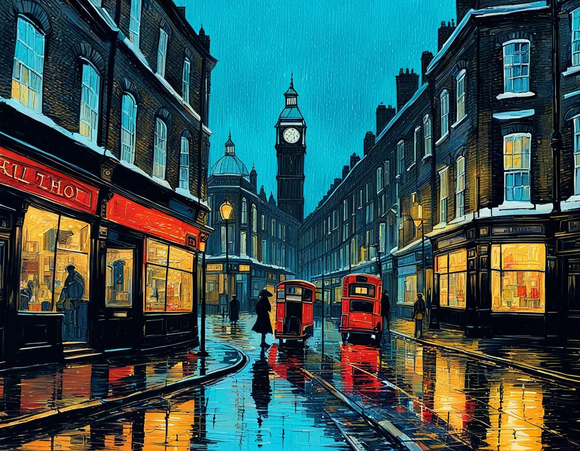 Rainy Evening in Victorian London: Abstract Art