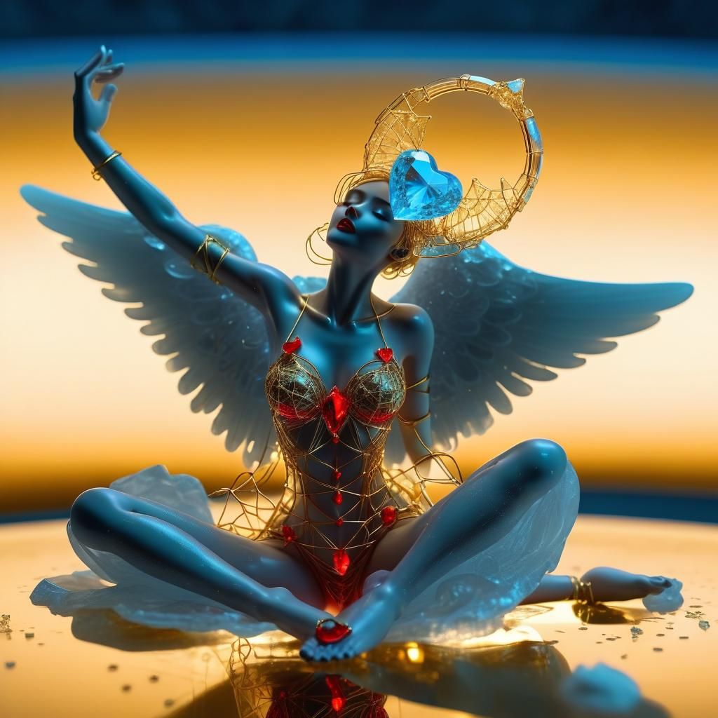 Android Angel in Ice Palace on the Moon