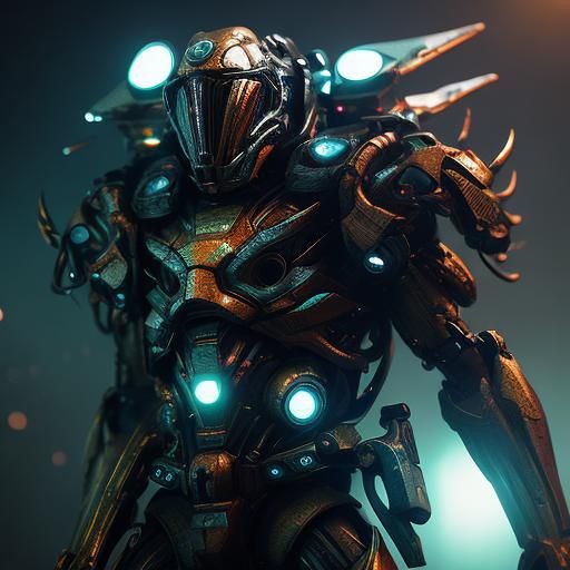 Epic Sci-Fi Mech Predator in Metallic Style