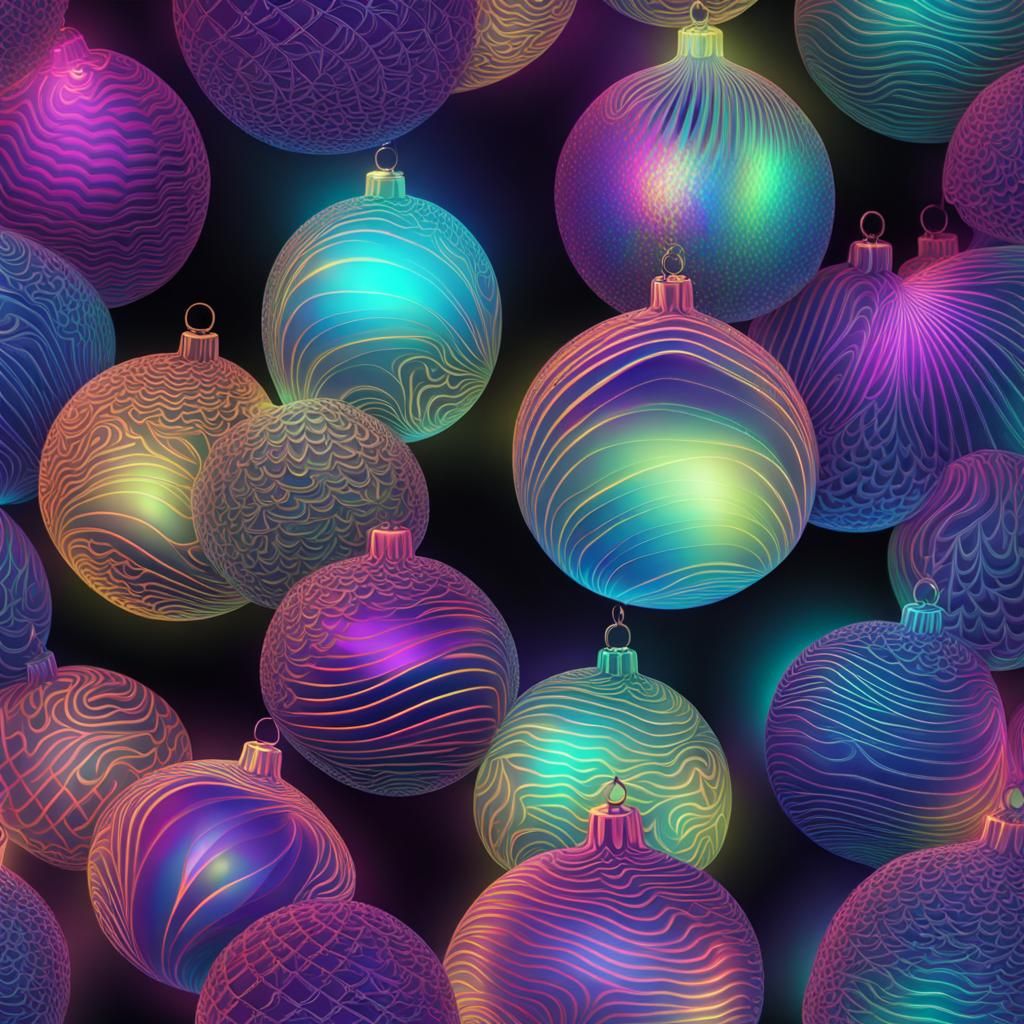 Holographic Neon Christmas Baubles with 3D Shading