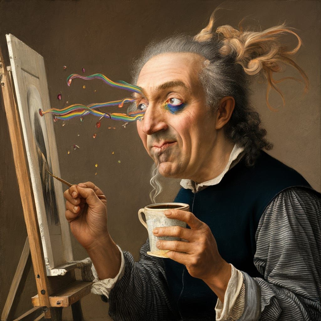 Botticelli Painting a Masterpiece with Rainbow Tears