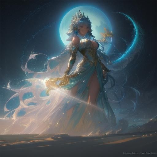 Moonlit Woman on Beach, Fantasy Art Style