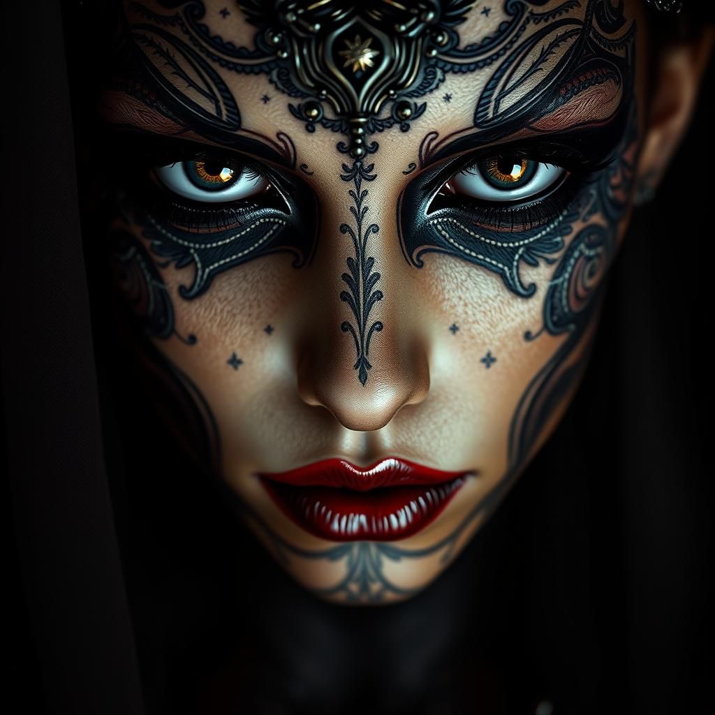 Gothic Face with Dark Makeup as Digital Art