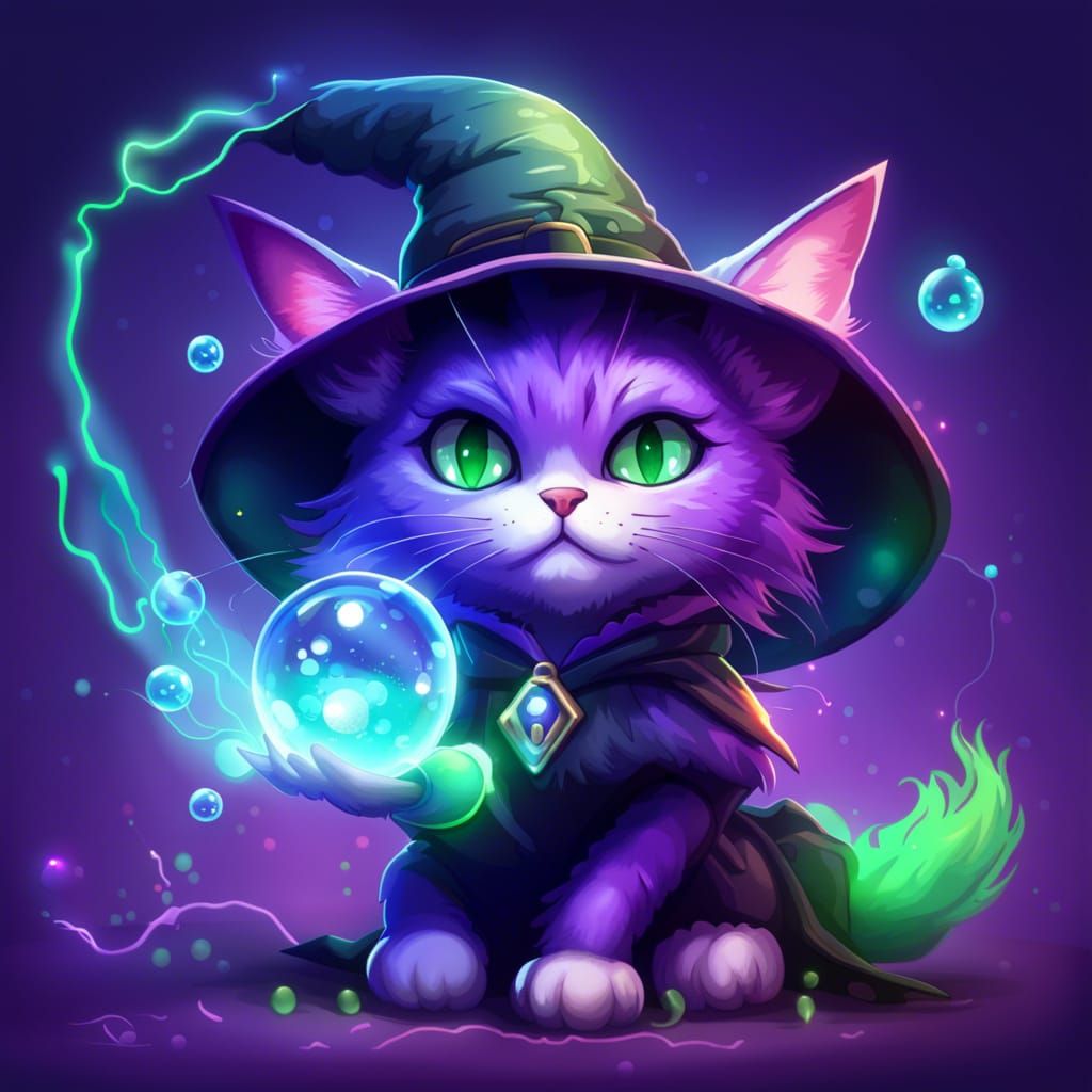 Whimsical Witch Cat with Magic