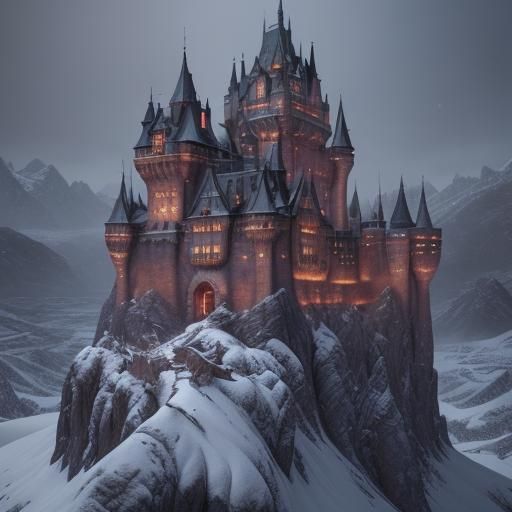 Snowy Mountain Castle: Detailed Matte Painting