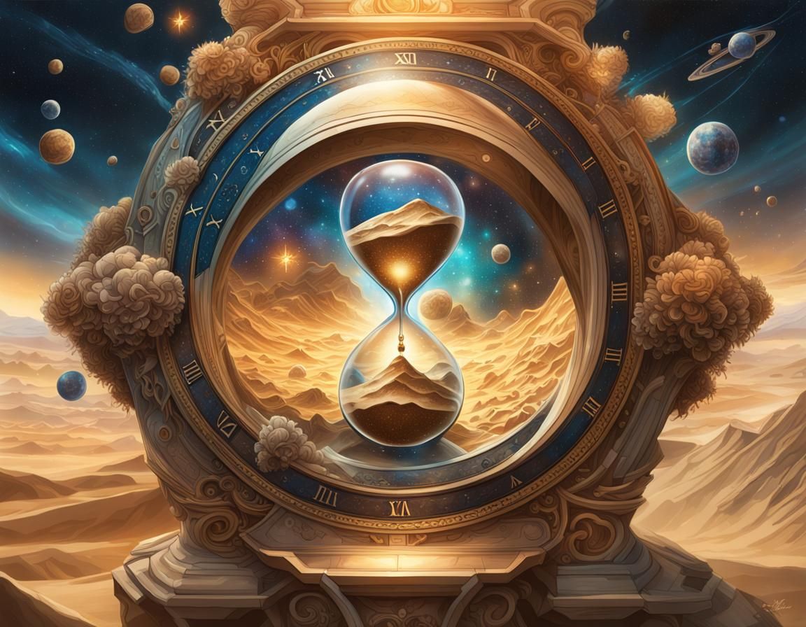 Cosmic Hourglass in Space: Detailed Art Nouveau Portrait