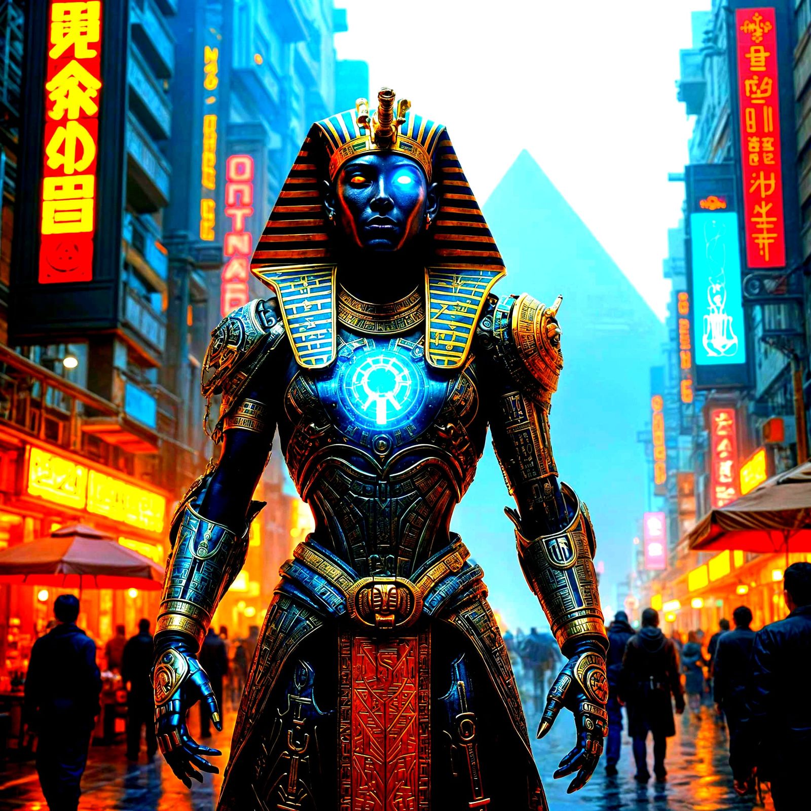 Cybernetic Pharaoh Reigns Over Neon-Drenched Cairo