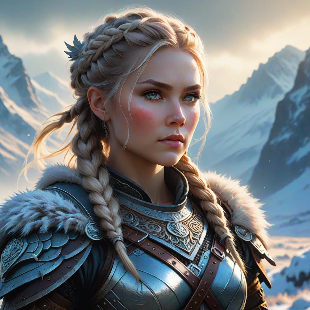 Viking Woman Warrior in Nordic Landscape