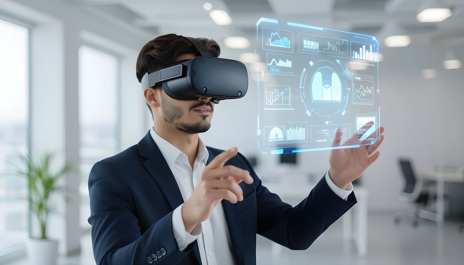 VR User Interface in Modern Office, Photorealistic