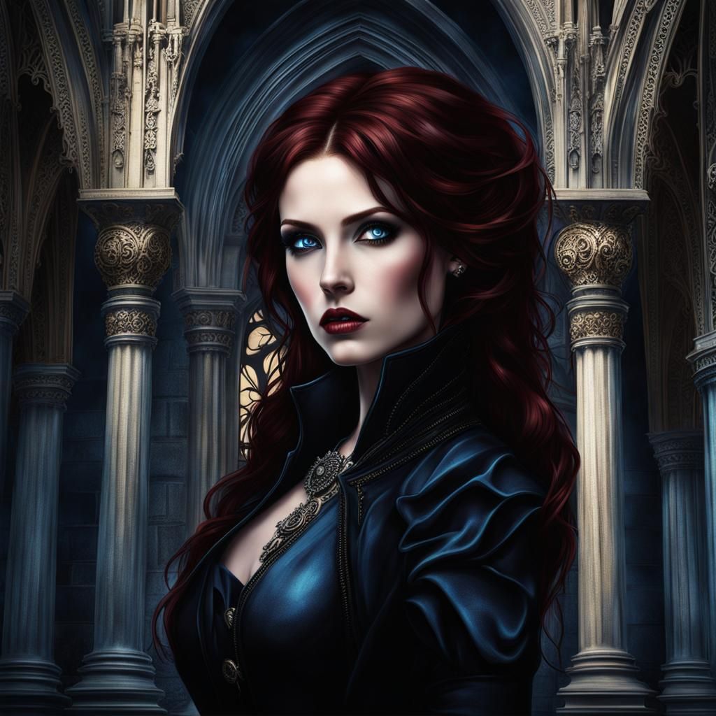 Gothic Woman with Auburn Hair in Urban Fantasy Style