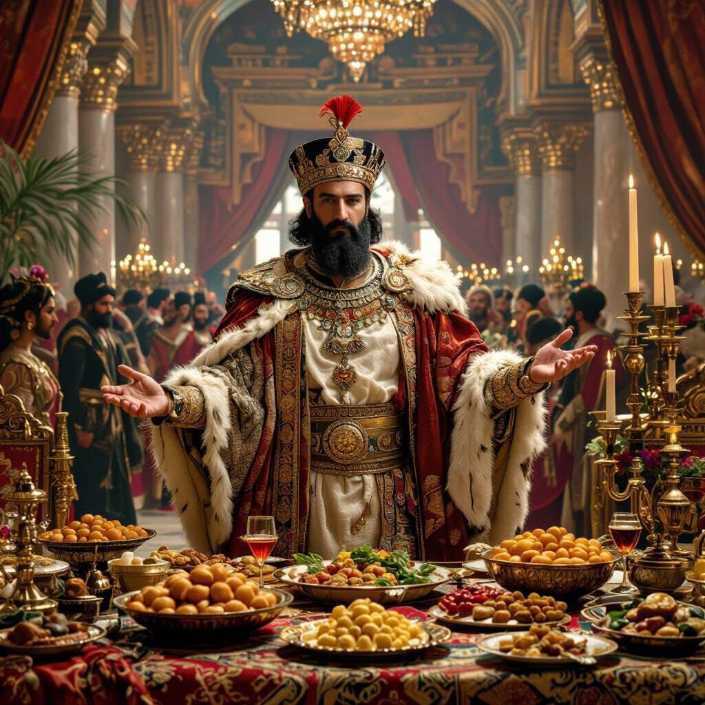 King Xerxes Hosts Lavish Festival in Realistic Art