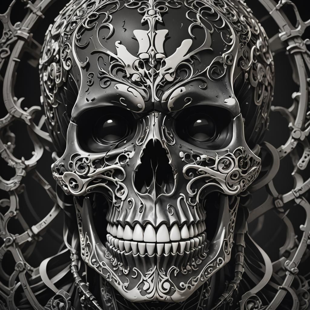 High Contrast 3D Anime Skull in Film Noir Style