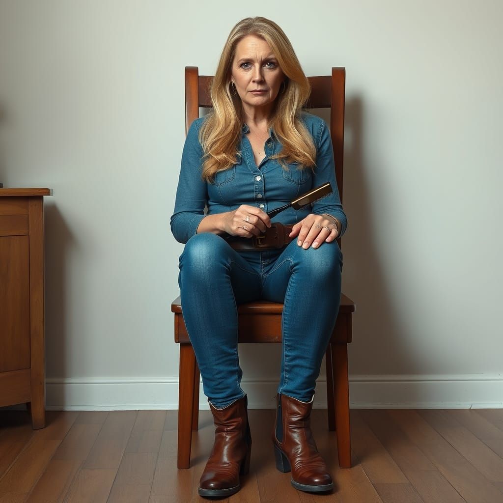 Mature Woman with Hairbrush in Hyperrealistic Style