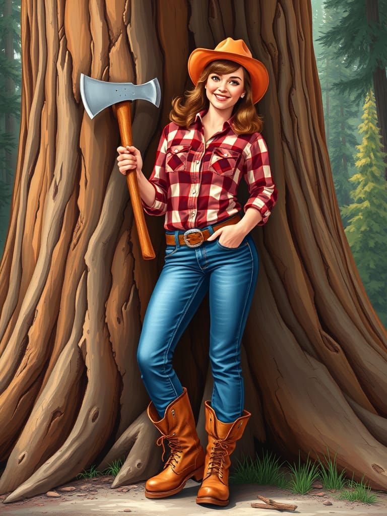 Pin-Up Lumberjack in Oil Paint Illustration