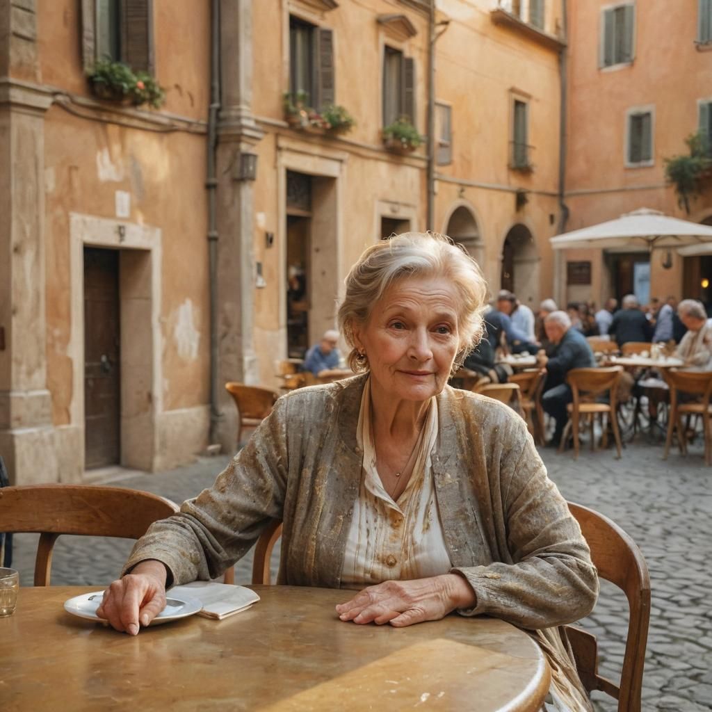 Woman in Cafe at Sunset: Impressionist Oil Painting