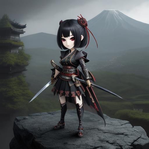 Chibi Gothic Girl with Swords: Matte Painting
