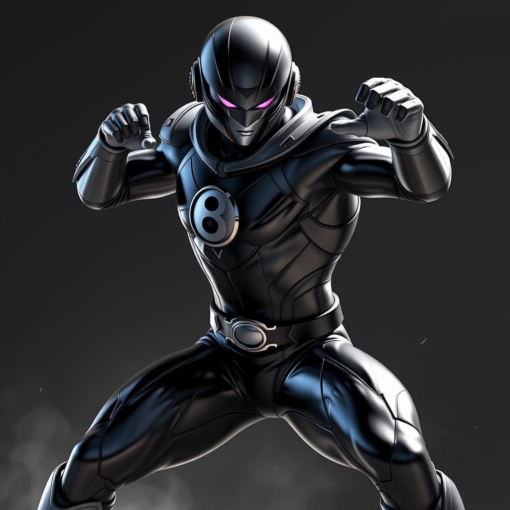 Sleek Eight Ball Superhero in High-Gloss Black and Grey Cost...