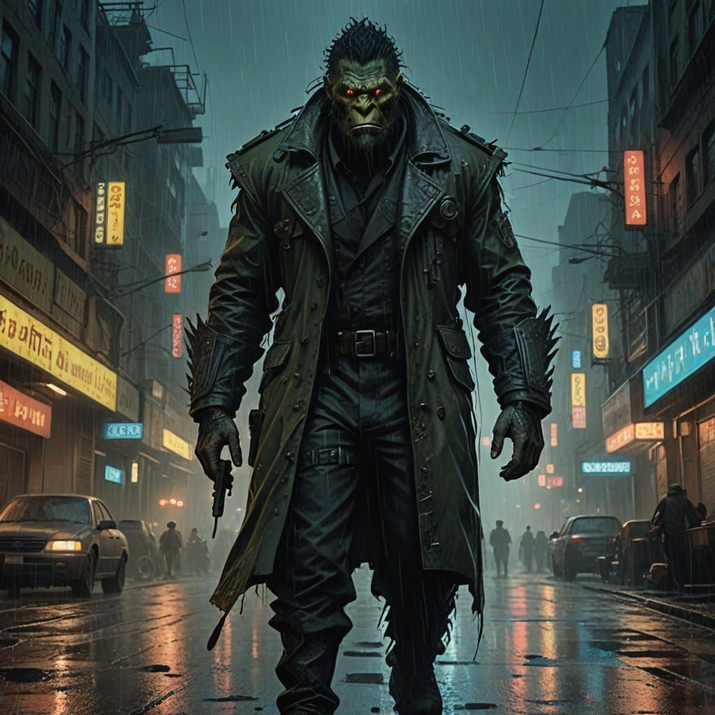 Cyberpunk Troll in Shadowrun, Dark Skin, Burn Scars, Katanas