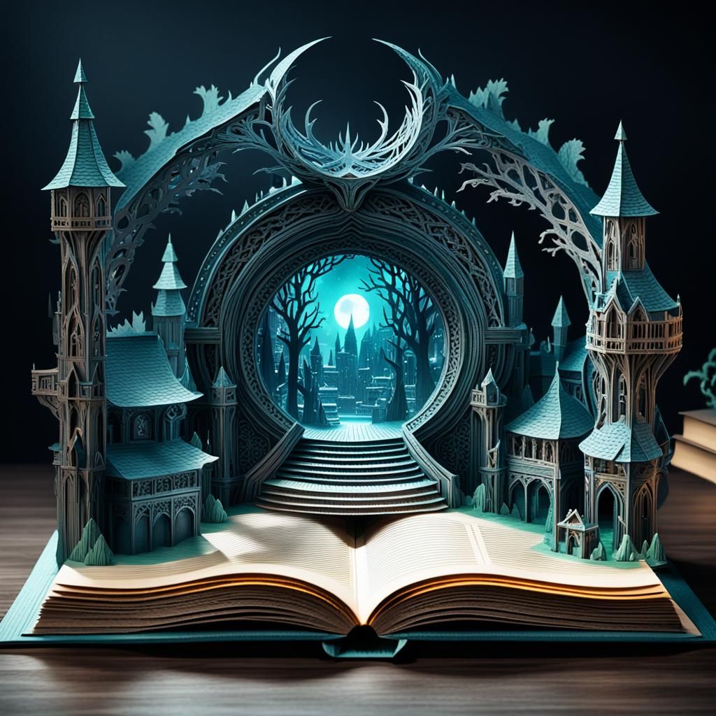 Fantasy Portal Kirigami Papercraft Book Scene
