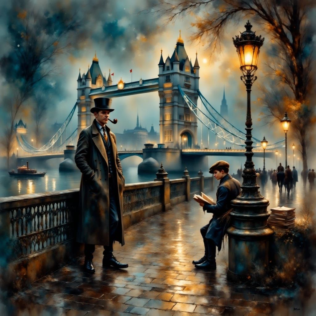 Nighttime London Embankment in Hyperrealistic Illustration