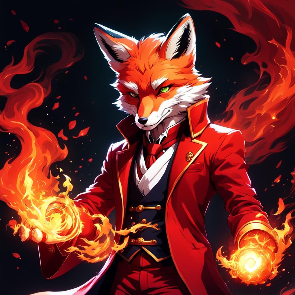 Fox Sorcerer in Red Suit Using Fire Magic
