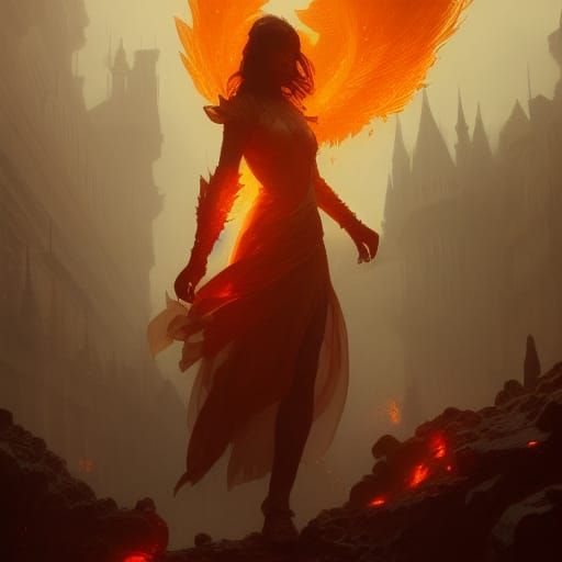 Fire Girl in Dark Fantasy Concept Art