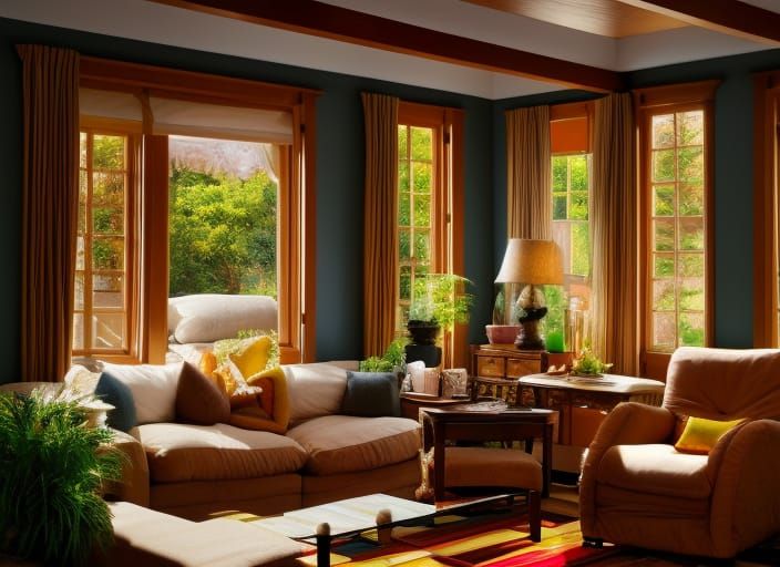 Cozy Living Room with Natural Light, Fantasy Concept Art