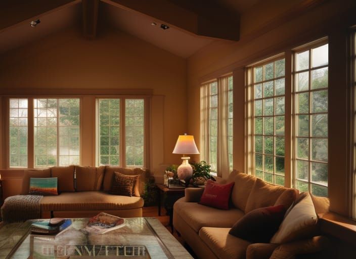 Cozy Living Room with Natural Light, Fantasy Concept Art